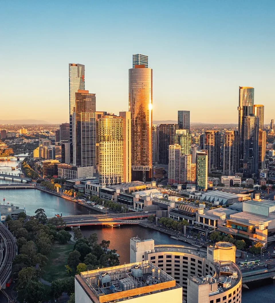 Melbourne skyline at sunset representing Australia's innovation ecosystem where Hatch Quarter operates
