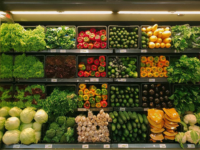 vegetables in supermarket display